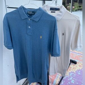Polo by Ralph Lauren Men's Blue and Cream Polo Shirts